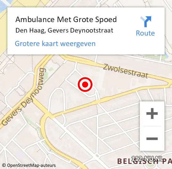 Locatie op kaart van de 112 melding: Ambulance Met Grote Spoed Naar Den Haag, Gevers Deynootstraat op 15 juli 2022 10:06