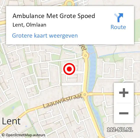 Locatie op kaart van de 112 melding: Ambulance Met Grote Spoed Naar Lent, Olmlaan op 15 juli 2022 10:11