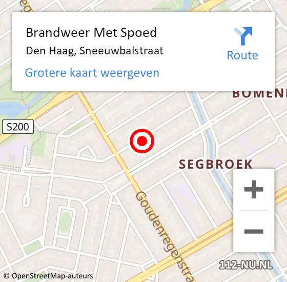 Locatie op kaart van de 112 melding: Brandweer Met Spoed Naar Den Haag, Sneeuwbalstraat op 15 juli 2022 10:45