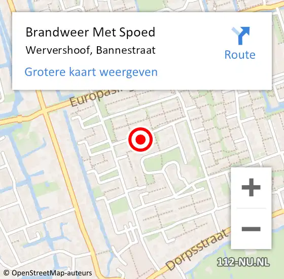Locatie op kaart van de 112 melding: Brandweer Met Spoed Naar Wervershoof, Bannestraat op 15 juli 2022 10:53