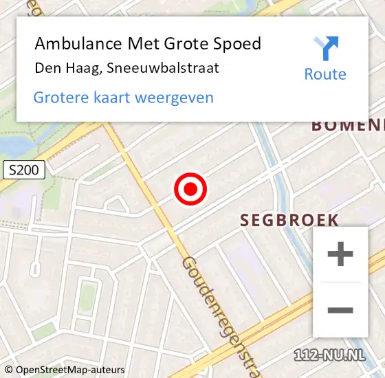 Locatie op kaart van de 112 melding: Ambulance Met Grote Spoed Naar Den Haag, Sneeuwbalstraat op 15 juli 2022 11:08