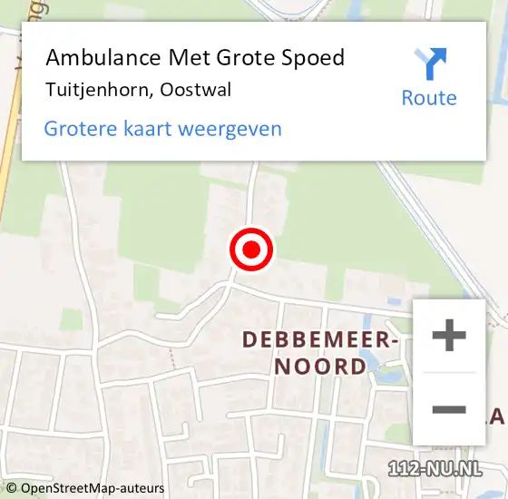 Locatie op kaart van de 112 melding: Ambulance Met Grote Spoed Naar Tuitjenhorn, Oostwal op 15 juli 2022 11:11