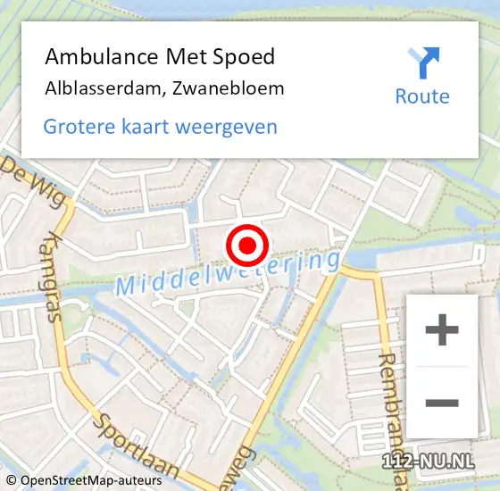 Locatie op kaart van de 112 melding: Ambulance Met Spoed Naar Alblasserdam, Zwanebloem op 15 juli 2022 11:16