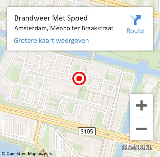 Locatie op kaart van de 112 melding: Brandweer Met Spoed Naar Amsterdam, Menno ter Braakstraat op 15 juli 2022 11:30