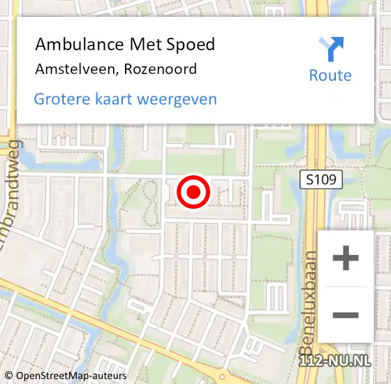 Locatie op kaart van de 112 melding: Ambulance Met Spoed Naar Amstelveen, Rozenoord op 15 juli 2022 12:39