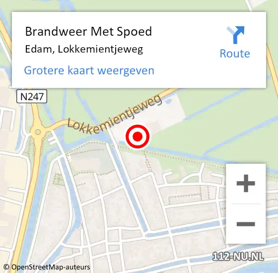 Locatie op kaart van de 112 melding: Brandweer Met Spoed Naar Edam, Lokkemientjeweg op 15 juli 2022 12:46