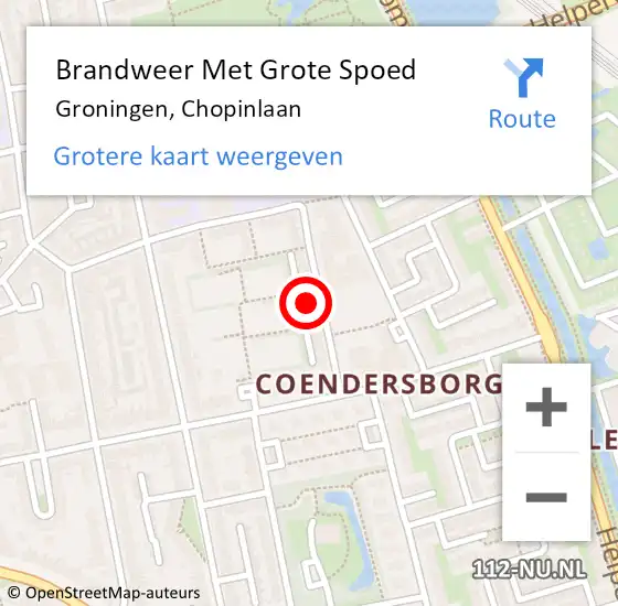 Locatie op kaart van de 112 melding: Brandweer Met Grote Spoed Naar Groningen, Chopinlaan op 15 juli 2022 12:58