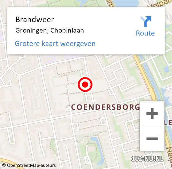 Locatie op kaart van de 112 melding: Brandweer Groningen, Chopinlaan op 15 juli 2022 12:59