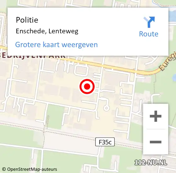 Locatie op kaart van de 112 melding: Politie Enschede, Lenteweg op 15 juli 2022 13:02