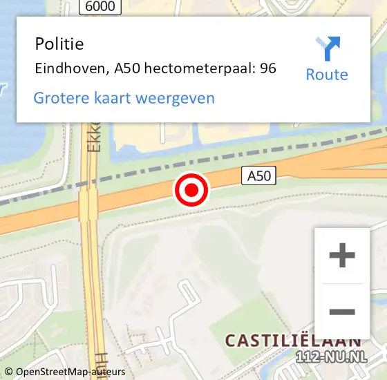 Locatie op kaart van de 112 melding: Politie Eindhoven, A50 hectometerpaal: 96 op 15 juli 2022 13:15