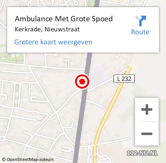 Locatie op kaart van de 112 melding: Ambulance Met Grote Spoed Naar Kerkrade, Nieuwstraat op 15 juli 2022 13:55