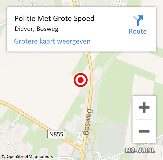 Locatie op kaart van de 112 melding: Politie Met Grote Spoed Naar Diever, Bosweg op 15 juli 2022 13:57