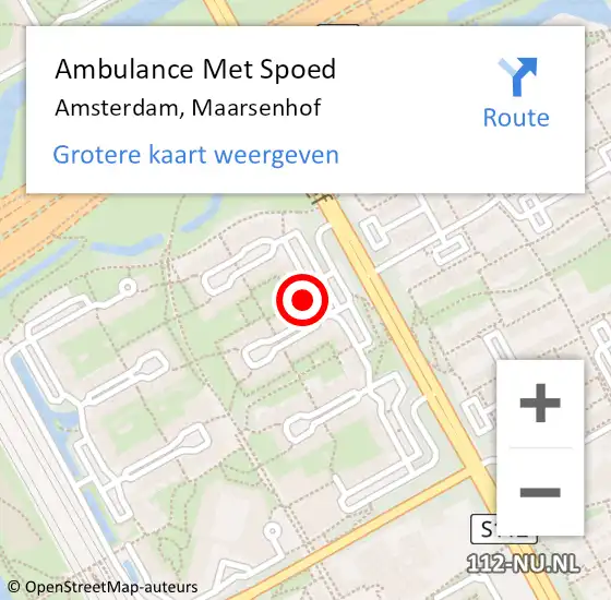 Locatie op kaart van de 112 melding: Ambulance Met Spoed Naar Amsterdam-Zuidoost, Maarsenhof op 15 juli 2022 14:10