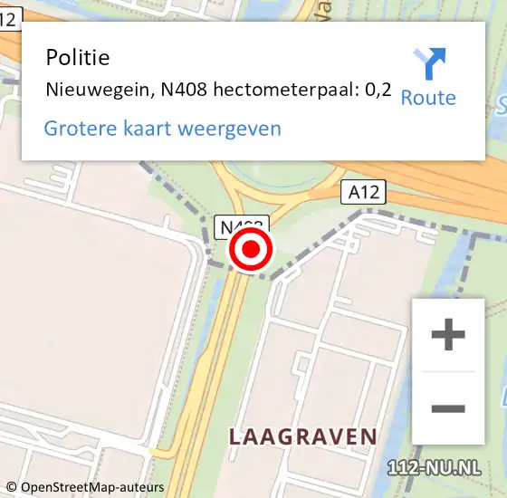 Locatie op kaart van de 112 melding: Politie Nieuwegein, N408 hectometerpaal: 0,2 op 15 juli 2022 14:32