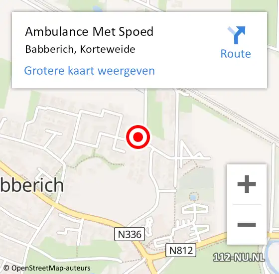 Locatie op kaart van de 112 melding: Ambulance Met Spoed Naar Babberich, Korteweide op 15 juli 2022 14:36