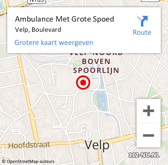 Locatie op kaart van de 112 melding: Ambulance Met Grote Spoed Naar Velp, Boulevard op 15 juli 2022 14:39