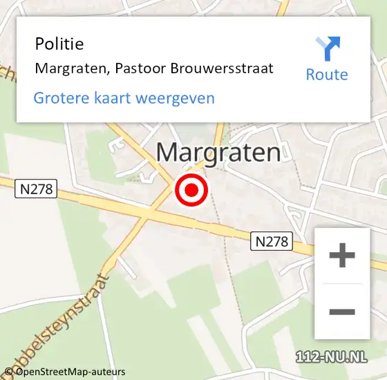 Locatie op kaart van de 112 melding: Politie Margraten, Pastoor Brouwersstraat op 15 juli 2022 14:53