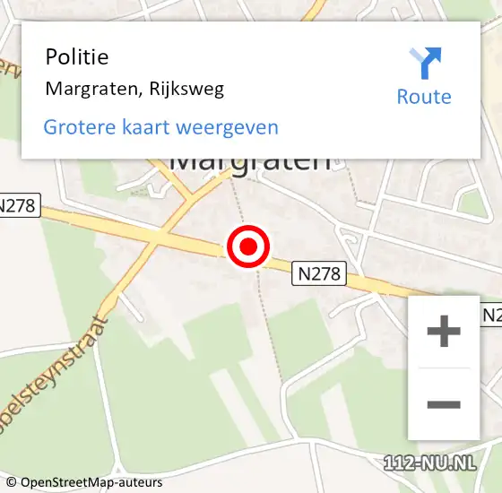 Locatie op kaart van de 112 melding: Politie Margraten, Rijksweg op 15 juli 2022 14:53