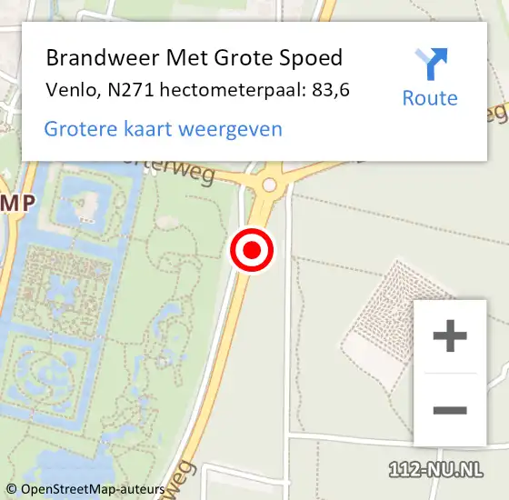 Locatie op kaart van de 112 melding: Brandweer Met Grote Spoed Naar Venlo, N271 hectometerpaal: 83,6 op 15 juli 2022 15:06