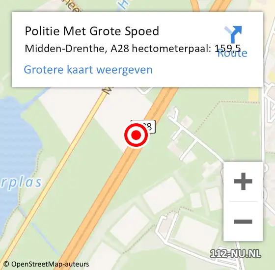 Locatie op kaart van de 112 melding: Politie Met Grote Spoed Naar Midden-Drenthe, A28 hectometerpaal: 159,5 op 15 juli 2022 15:07