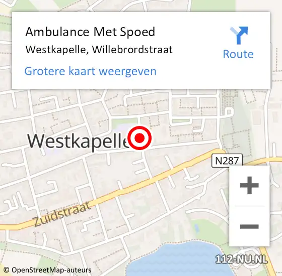 Locatie op kaart van de 112 melding: Ambulance Met Spoed Naar Westkapelle, Willebrordstraat op 23 juli 2014 10:59