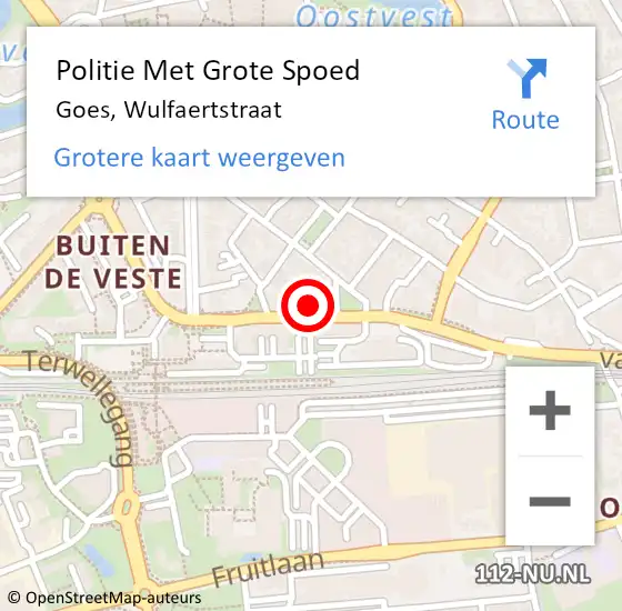 Locatie op kaart van de 112 melding: Politie Met Grote Spoed Naar Goes, Wulfaertstraat op 15 juli 2022 15:19