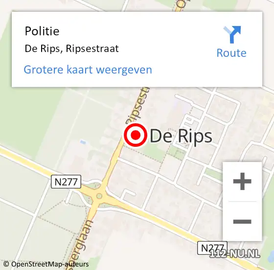 Locatie op kaart van de 112 melding: Politie De Rips, Ripsestraat op 15 juli 2022 15:26