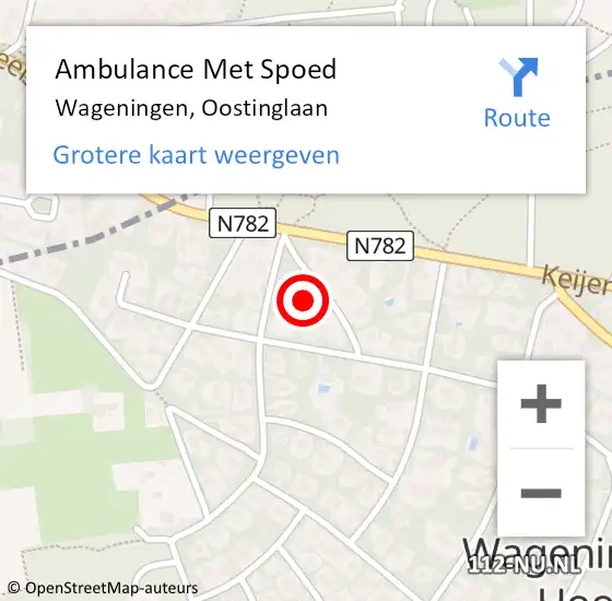 Locatie op kaart van de 112 melding: Ambulance Met Spoed Naar Wageningen, Oostinglaan op 15 juli 2022 15:44