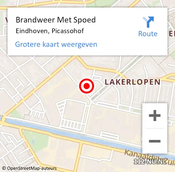 Locatie op kaart van de 112 melding: Brandweer Met Spoed Naar Eindhoven, Picassohof op 15 juli 2022 15:56