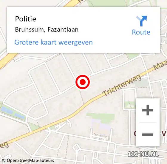 Locatie op kaart van de 112 melding: Politie Brunssum, Fazantlaan op 15 juli 2022 15:56