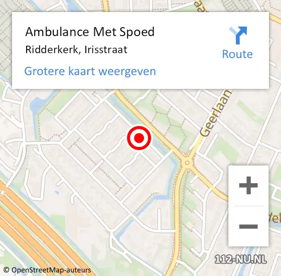 Locatie op kaart van de 112 melding: Ambulance Met Spoed Naar Ridderkerk, Irisstraat op 15 juli 2022 16:07