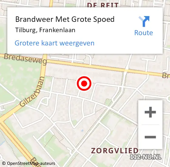 Locatie op kaart van de 112 melding: Brandweer Met Grote Spoed Naar Tilburg, Frankenlaan op 15 juli 2022 16:08