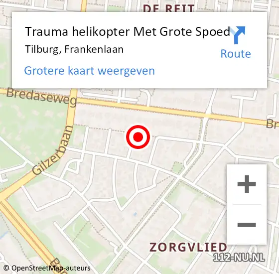 Locatie op kaart van de 112 melding: Trauma helikopter Met Grote Spoed Naar Tilburg, Frankenlaan op 15 juli 2022 16:09