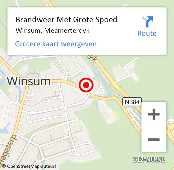 Locatie op kaart van de 112 melding: Brandweer Met Grote Spoed Naar Winsum, Meamerterdyk op 15 juli 2022 16:15