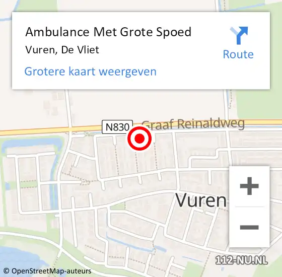 Locatie op kaart van de 112 melding: Ambulance Met Grote Spoed Naar Vuren, De Vliet op 15 juli 2022 16:31