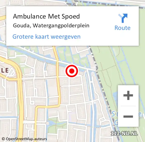 Locatie op kaart van de 112 melding: Ambulance Met Spoed Naar Gouda, Watergangpolderplein op 15 juli 2022 16:34