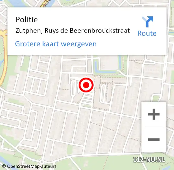 Locatie op kaart van de 112 melding: Politie Zutphen, Ruys de Beerenbrouckstraat op 15 juli 2022 16:42