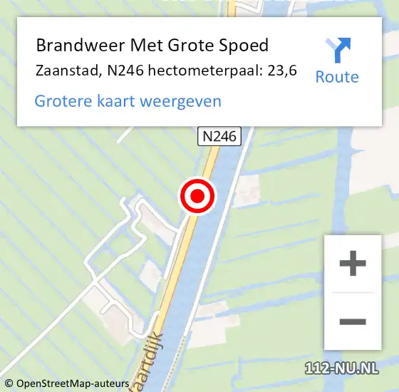 Locatie op kaart van de 112 melding: Brandweer Met Grote Spoed Naar Zaanstad, N246 hectometerpaal: 23,6 op 15 juli 2022 17:02