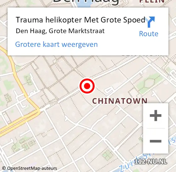 Locatie op kaart van de 112 melding: Trauma helikopter Met Grote Spoed Naar Den Haag, Grote Marktstraat op 15 juli 2022 17:07