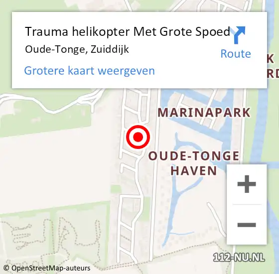 Locatie op kaart van de 112 melding: Trauma helikopter Met Grote Spoed Naar Oude-Tonge, Zuiddijk op 15 juli 2022 17:19