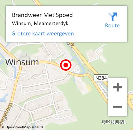 Locatie op kaart van de 112 melding: Brandweer Met Spoed Naar Winsum, Meamerterdyk op 15 juli 2022 17:20