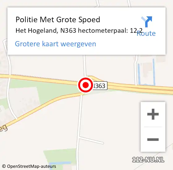 Locatie op kaart van de 112 melding: Politie Met Grote Spoed Naar Het Hogeland, N363 hectometerpaal: 12,2 op 15 juli 2022 17:30