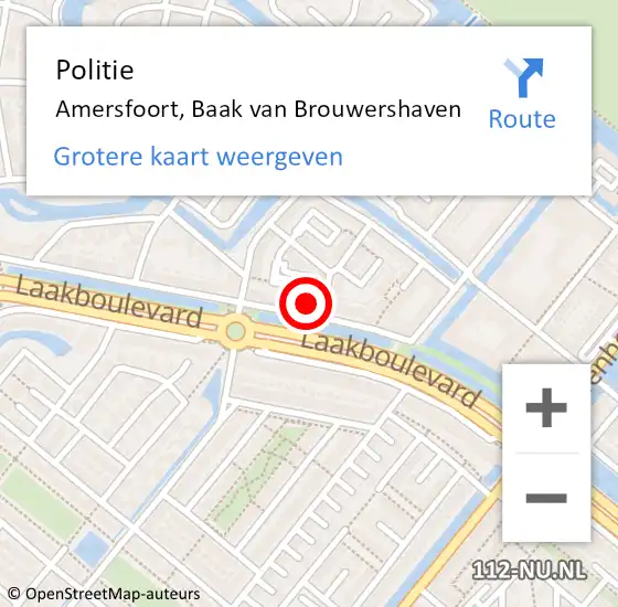 Locatie op kaart van de 112 melding: Politie Amersfoort, Baak van Brouwershaven op 15 juli 2022 17:36
