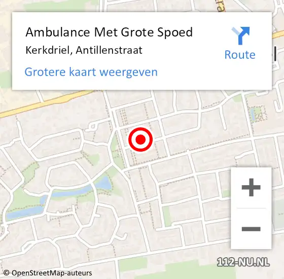 Locatie op kaart van de 112 melding: Ambulance Met Grote Spoed Naar Kerkdriel, Antillenstraat op 15 juli 2022 17:52