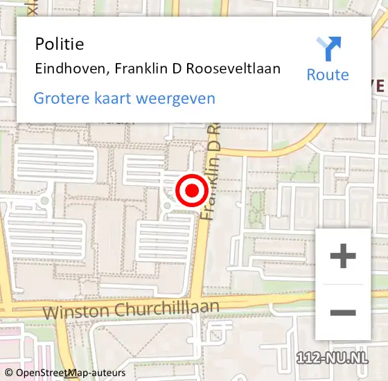 Locatie op kaart van de 112 melding: Politie Eindhoven, Franklin D Rooseveltlaan op 15 juli 2022 17:56
