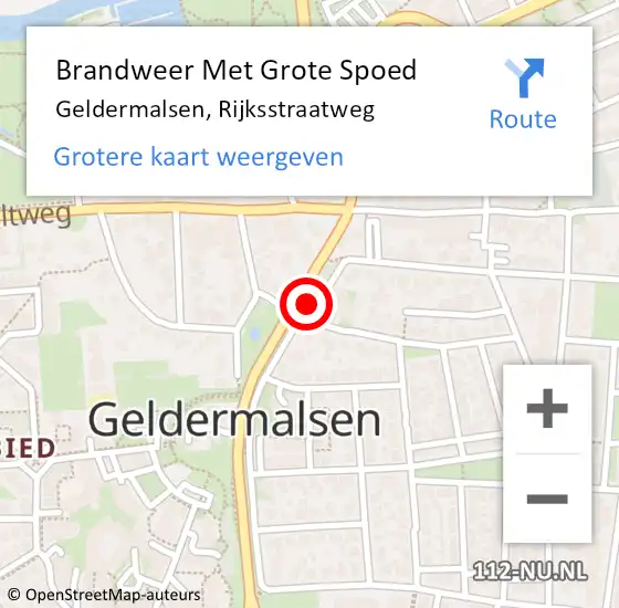 Locatie op kaart van de 112 melding: Brandweer Met Grote Spoed Naar Geldermalsen, Rijksstraatweg op 15 juli 2022 18:09