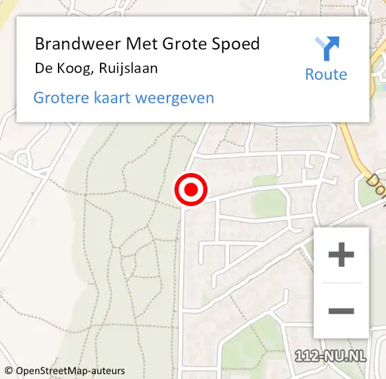 Locatie op kaart van de 112 melding: Brandweer Met Grote Spoed Naar De Koog, Ruijslaan op 15 juli 2022 18:30