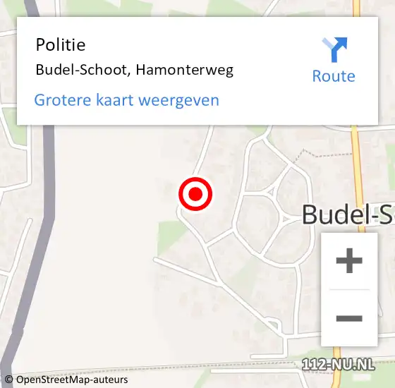 Locatie op kaart van de 112 melding: Politie Budel-Schoot, Hamonterweg op 15 juli 2022 18:38