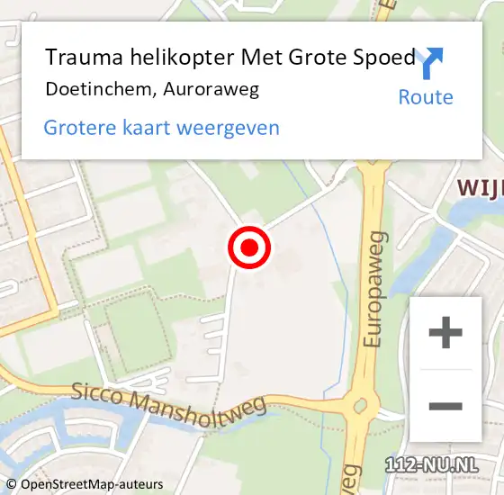Locatie op kaart van de 112 melding: Trauma helikopter Met Grote Spoed Naar Doetinchem, Auroraweg op 15 juli 2022 18:43