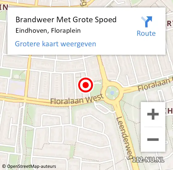 Locatie op kaart van de 112 melding: Brandweer Met Grote Spoed Naar Eindhoven, Floraplein op 15 juli 2022 18:46